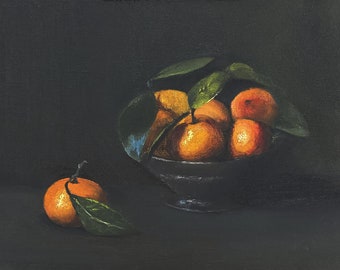 Clementine Stillleben Kunstdruck, Vintage Obst Giclée, Küche Wandkunst