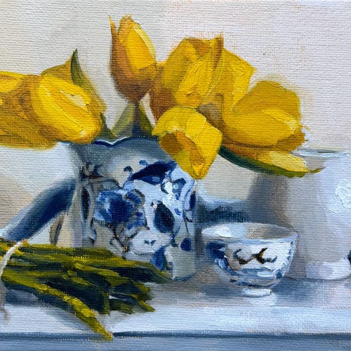 Lemon Still Life Art Print, Blue White Chinoiserie Bowl