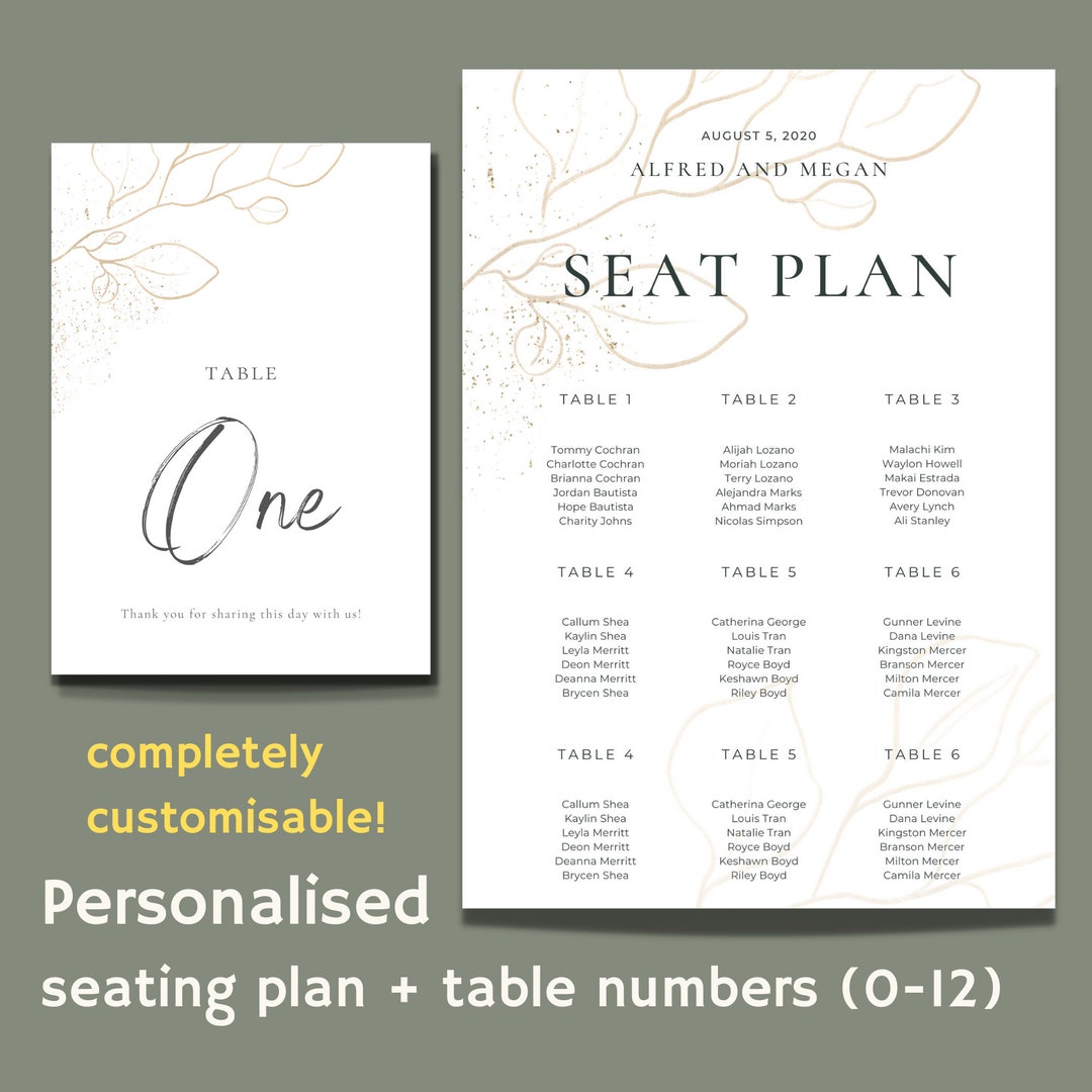 A1/A2 Custom Table Seating Plan (0-12) + Table Numbers - Digital ...
