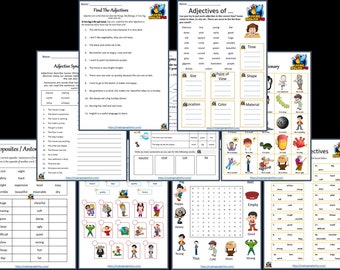 Adjective Worksheets and Workbook for classroom and Home school