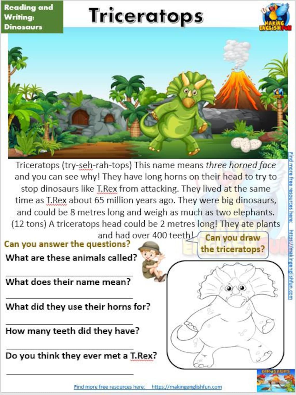 grade 1 essay on dinosaur for class 2