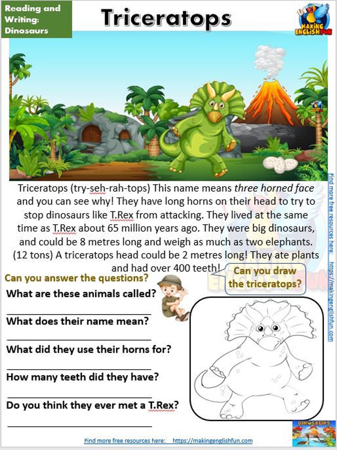 grade 1 essay on dinosaur for class 2