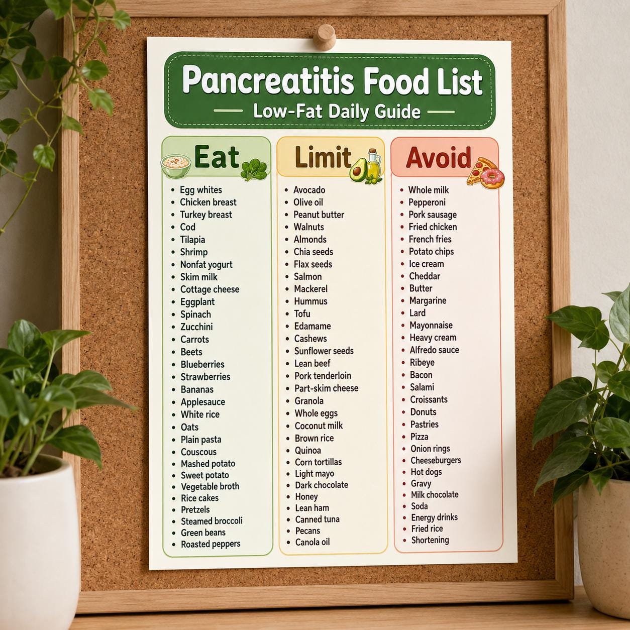 Pancreatitis Diet Food List Printable, Low-fat Food Chart, Eat Limit ...