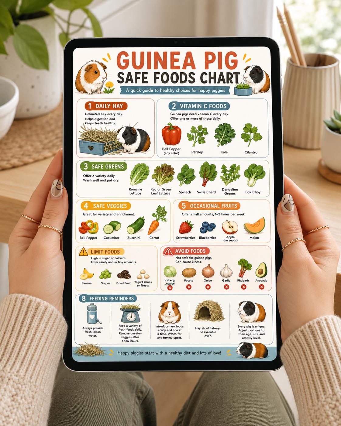Guinea Pig Safe Foods Chart, Cavy Diet Guide Printable Image, A4 US ...