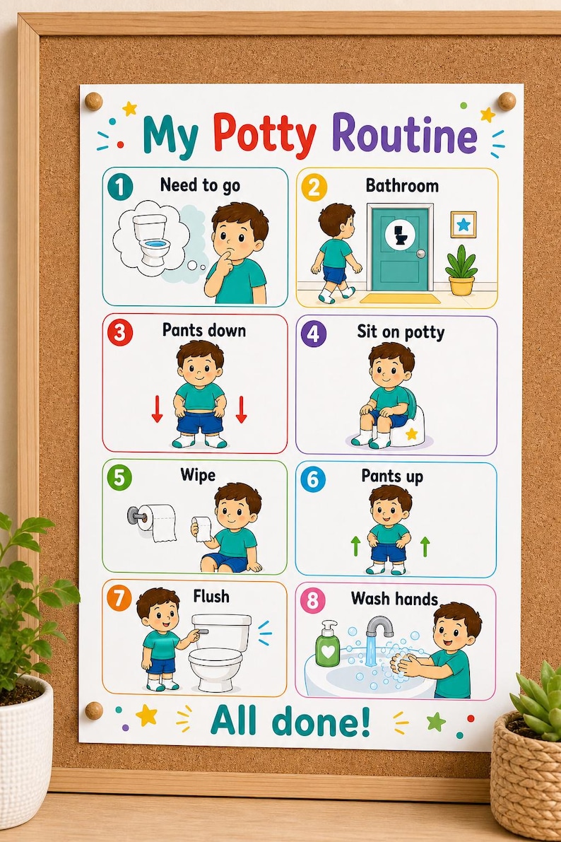 Daily Routine Potty Potty Routine Chart Printable for Kids, Visual Bathroom Steps, Toilet ...