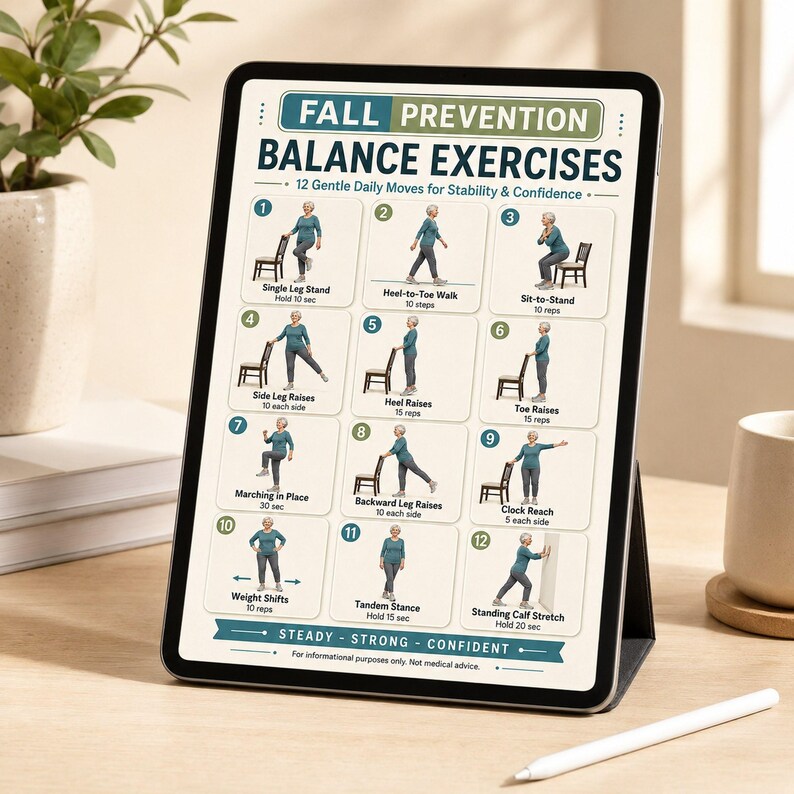Fall Prevention Balance Exercises for Seniors Printable, Low Impact ...