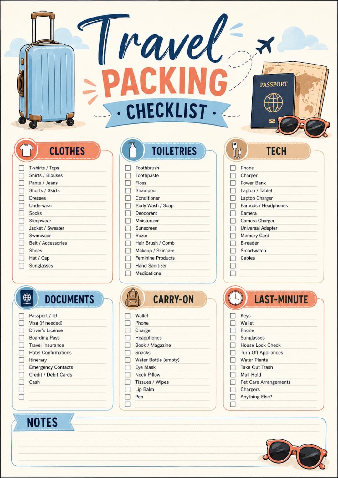 Travel Packing Checklist Printable, A4 US Letter PDF, Weekend Trip ...