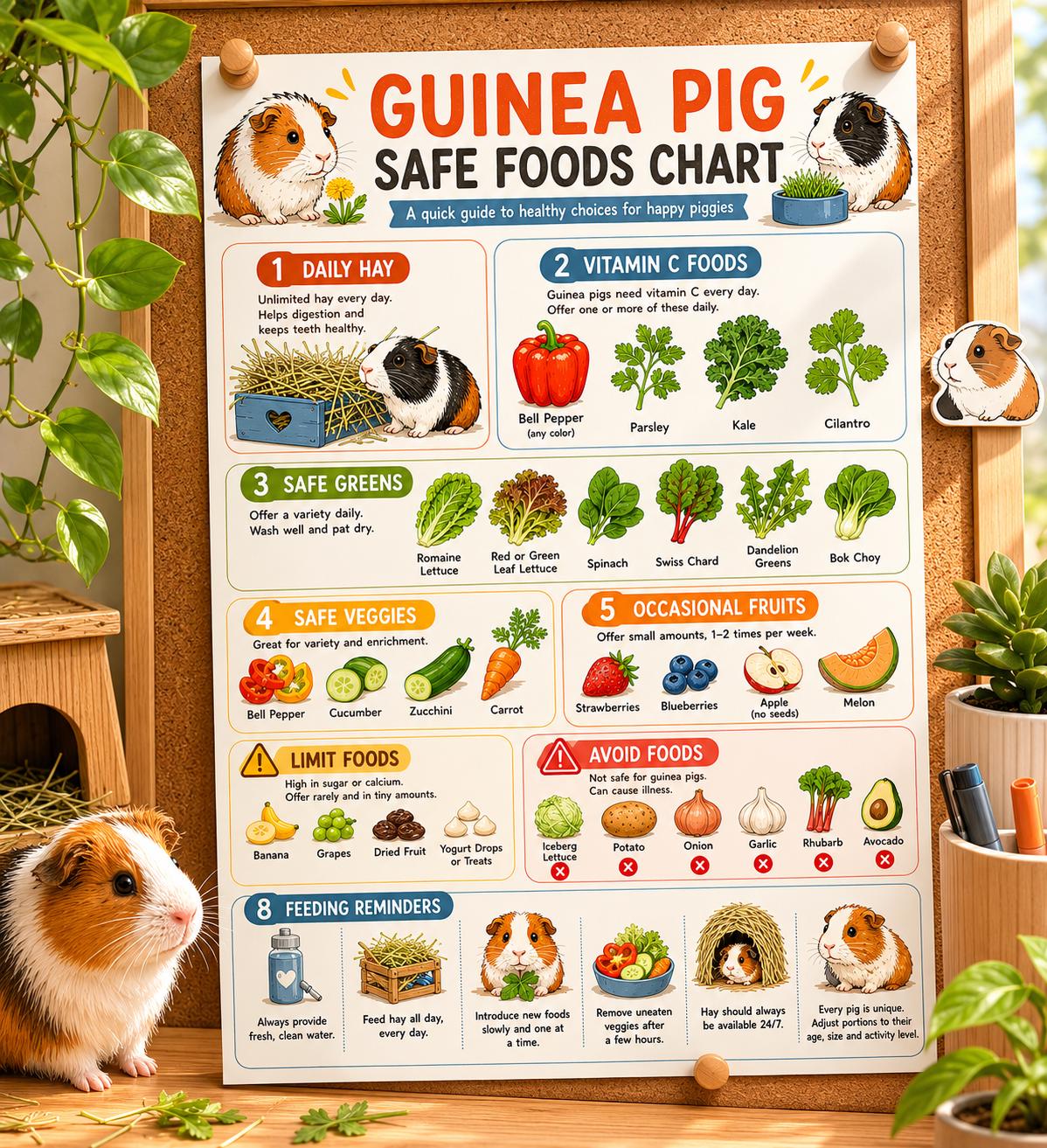 Guinea Pig Safe Foods Chart, Cavy Diet Guide Printable Image, A4 US ...