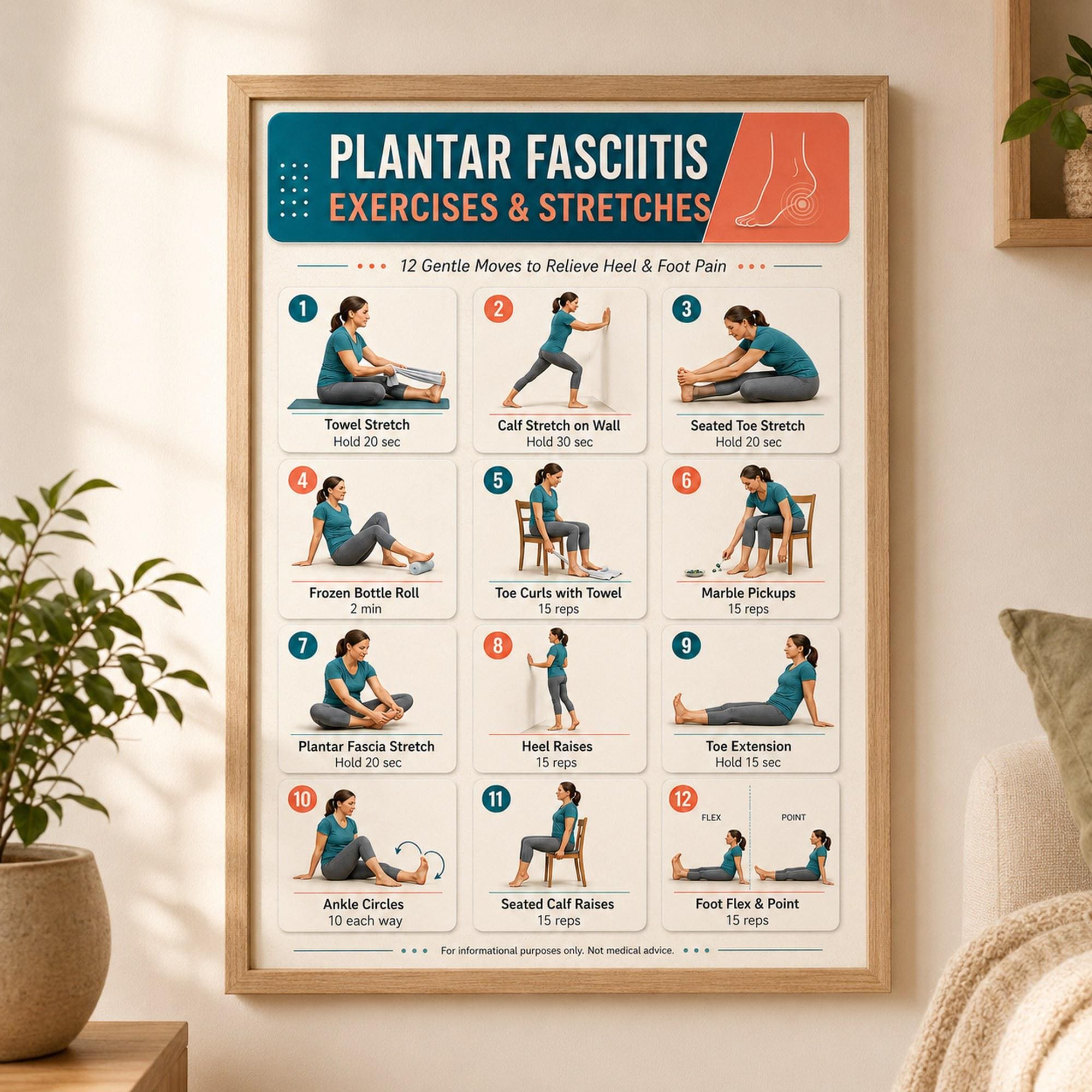 Plantar Fasciitis Exercises Printable, Foot Pain Relief Stretch Chart ...