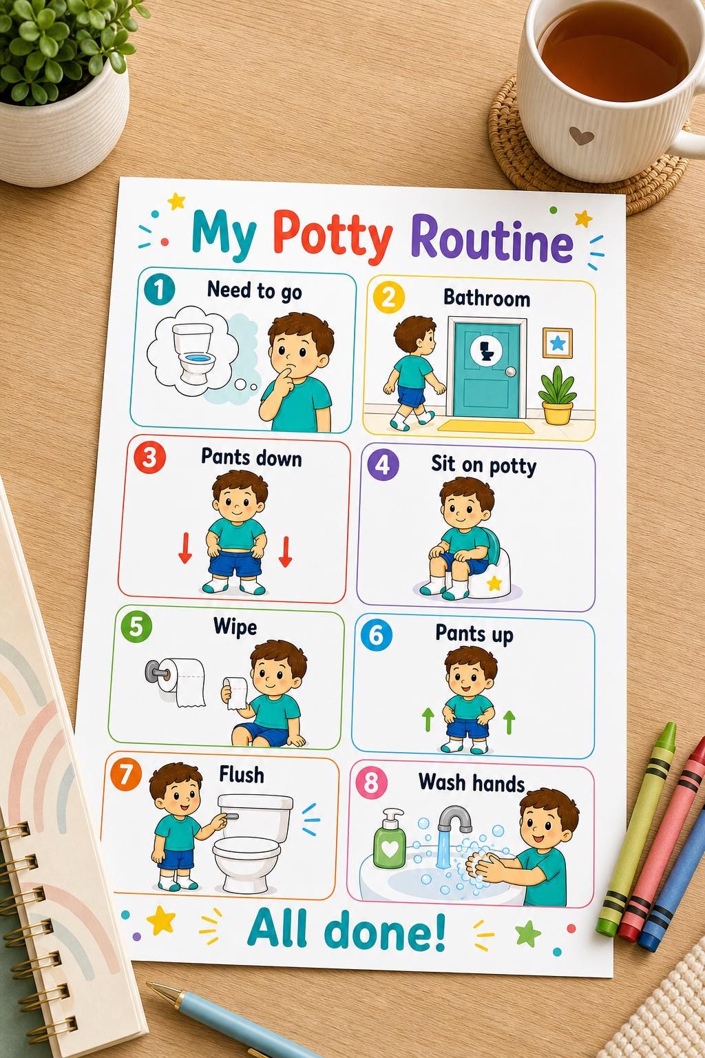 My Potty Routine Chart Potty Routine Chart Printable for Kids, Visual Bathroom Steps, Toilet ...