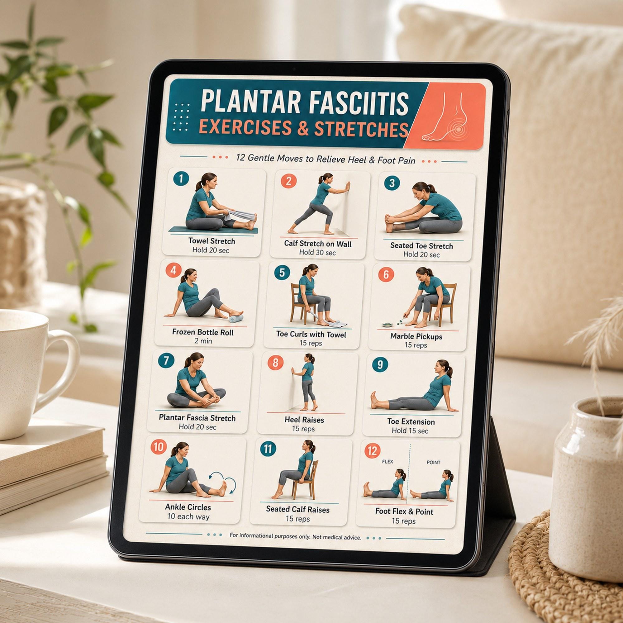 Plantar Fasciitis Exercises Printable, Foot Pain Relief Stretch Chart ...