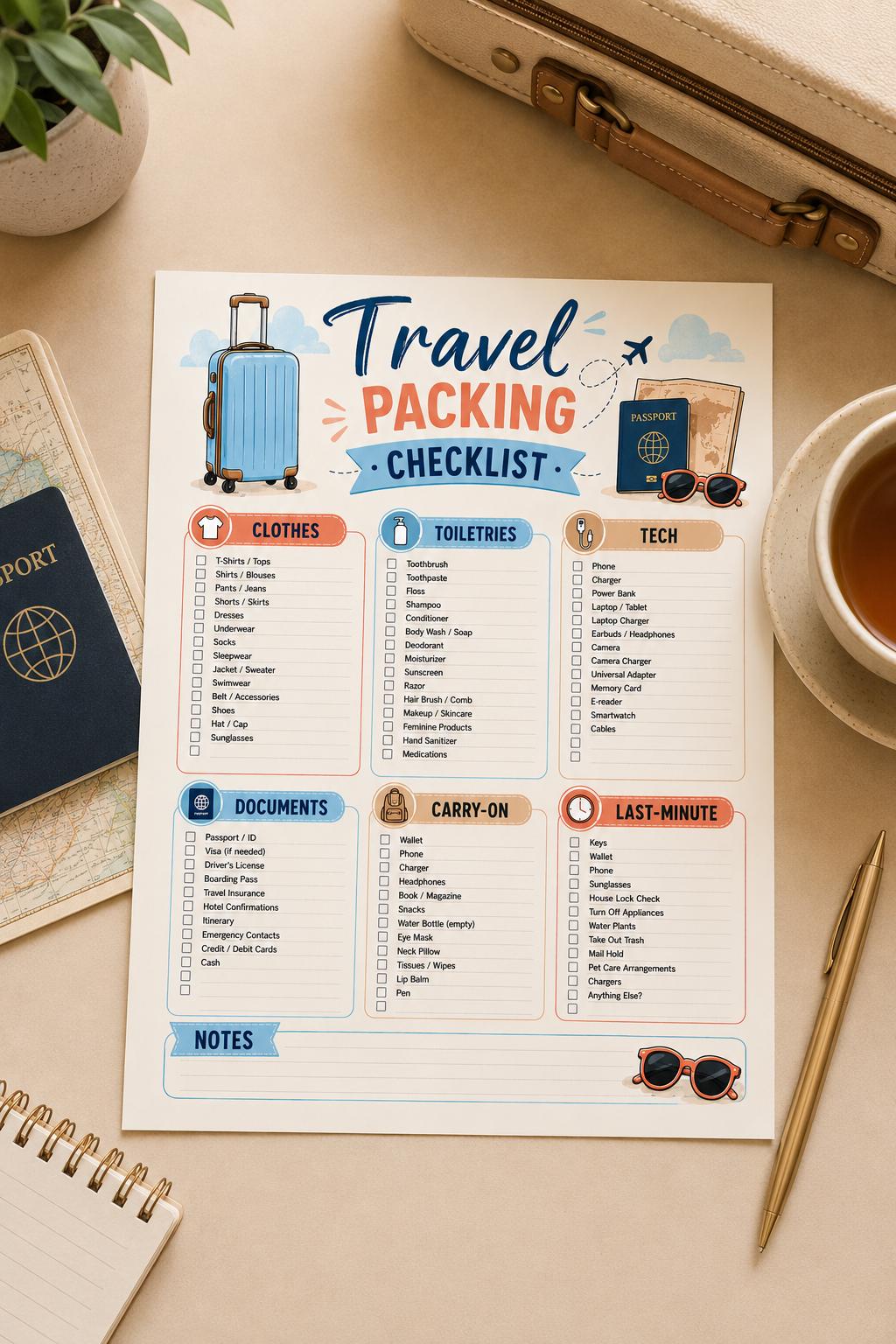 Travel Packing Checklist Printable, A4 US Letter PDF, Weekend Trip ...
