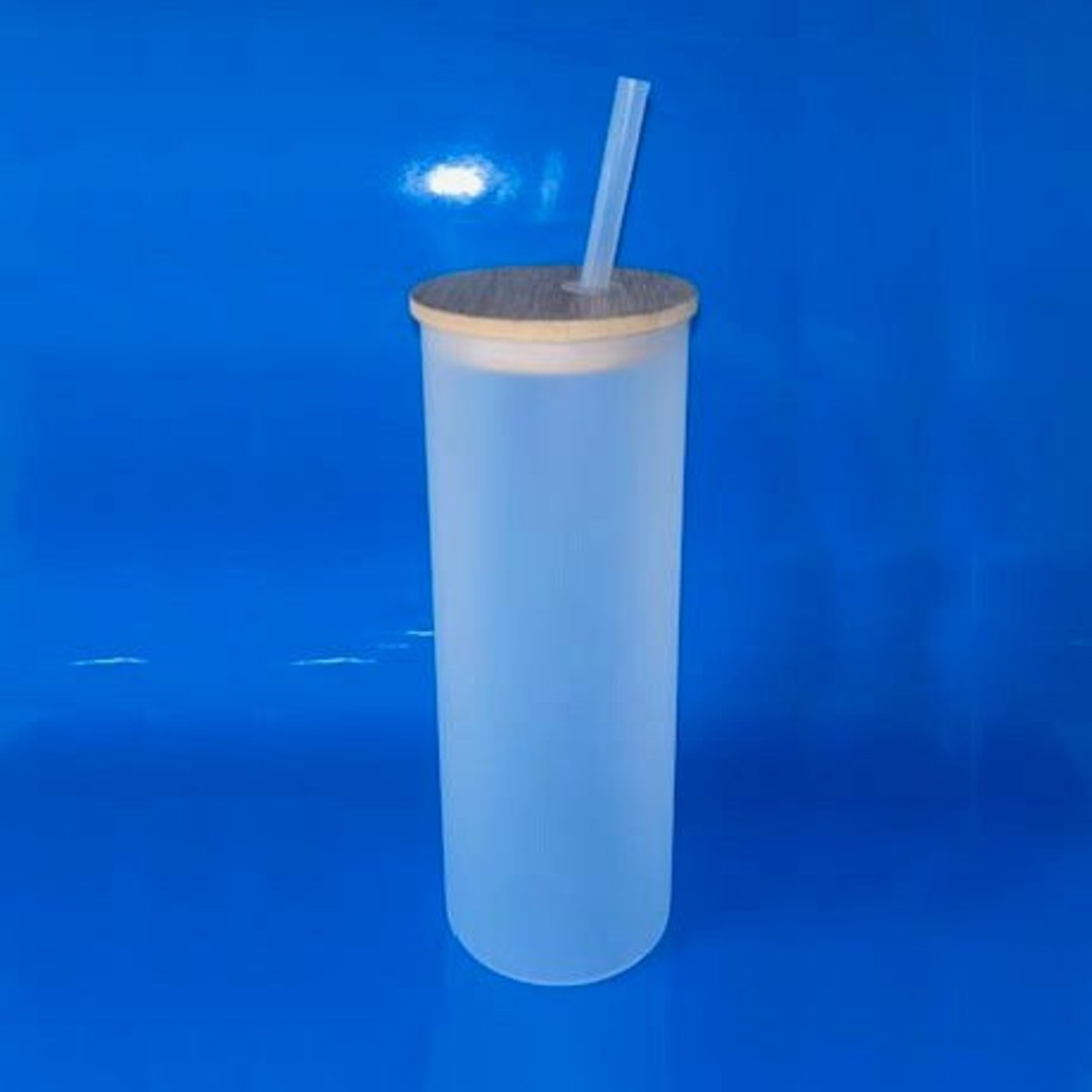 25oz Frosted Glass Sublimation Tumbler Bamboo Lid, Blank Glass