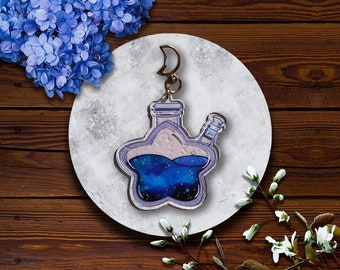 Star Bubbler | Double Sided Acrylic Charm, Gold Crescent Moon Keychain, Galaxy