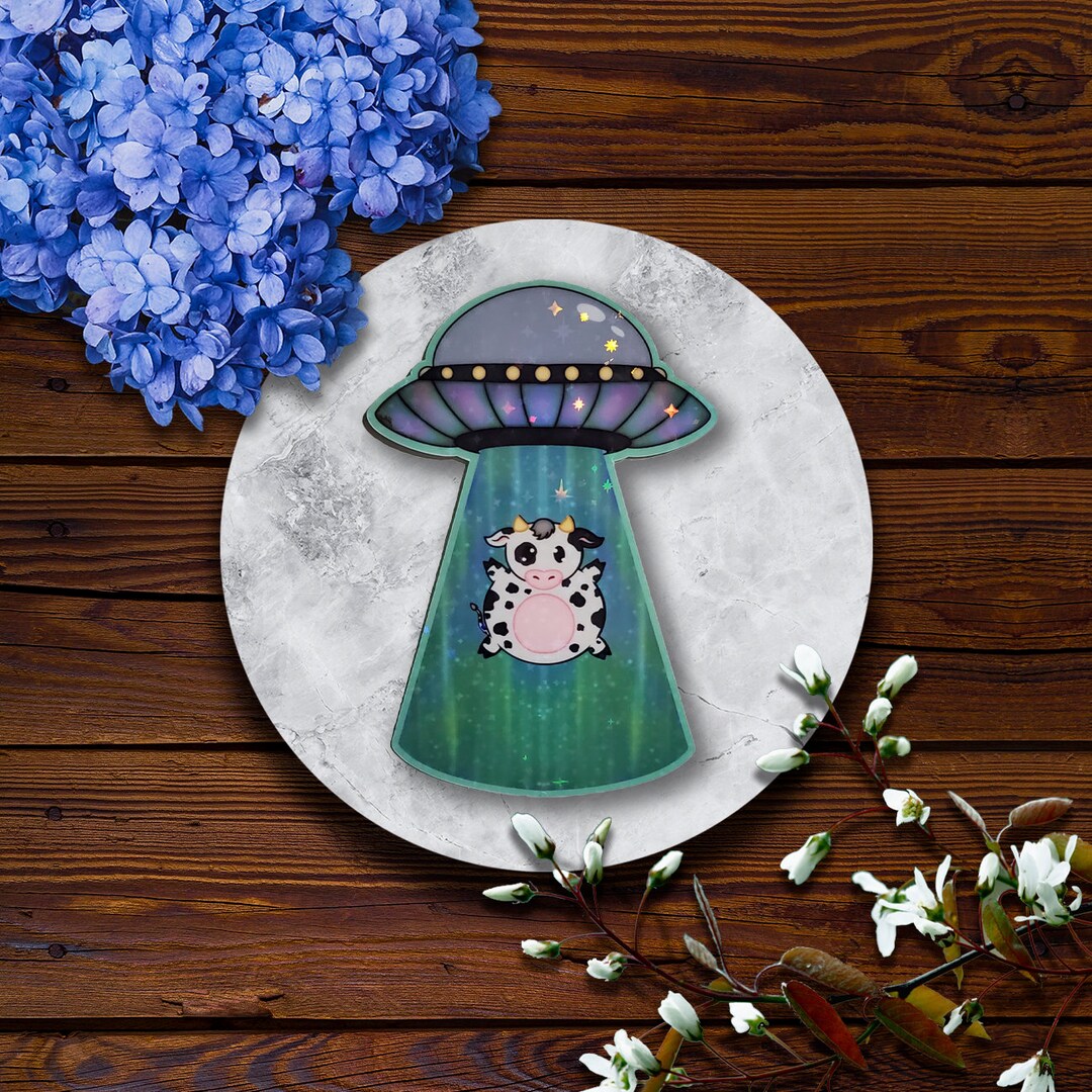UFO Cow Alien Abduction | Star Holographic Vinyl Sticker - Etsy