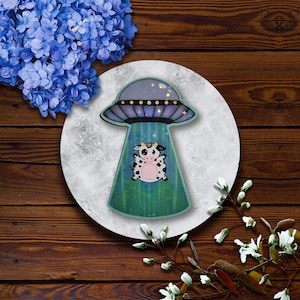 UFO Cow Alien Abduction | Star Holographic Vinyl Sticker