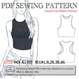 Tank Top Pattern (Use Over and Over)for Women Casual Ribbed pattern is ready to print & in 8 sizes-PDF file-Printable