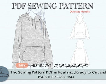 Oversize Hoodie Pattern PDF, Sewing Pattern PDF, Digital Pattern, Instant Download,Size XS-4XL(8 Sizes)Ready to download,print and sew