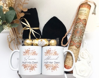 Luxus personalisierte Paare Hamper Box Islamisches Geschenk Ehemann Frau Hijabi Nikah Verlobung Hochzeit Umrah Neues Zuhause Neue Eltern Jahrestag