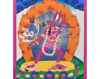 ビッグサイズのヴァジュラヴァラヒ タンカ アート、ヴィンテージ