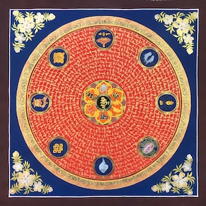 Om Mani Padme Hum Mandala, Genuine Hand Painted Tibetan thangka, Thangka Gold leaf Painting