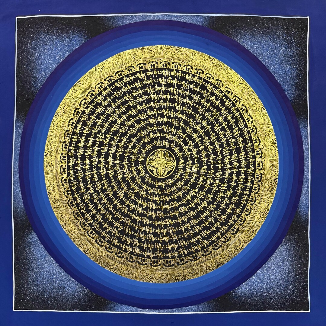 Double Vajra Om Mani Padmi Hum Mantra Mandala, Original Hand-painted ...