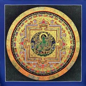 Hand-painted Green Tara Mandala Thangka Painting, Best for Meditation and Decoration