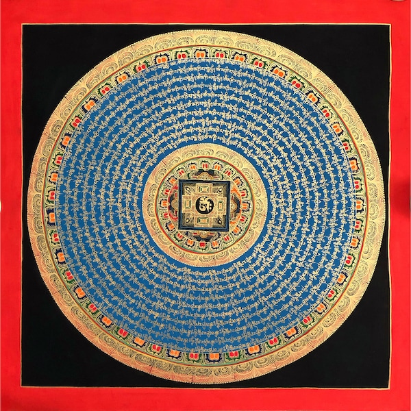 Om Mantra Mandala Thangka, Om Mani Padme Hum Thangka Art, Prayer Mandala, Chanting Mandala Art