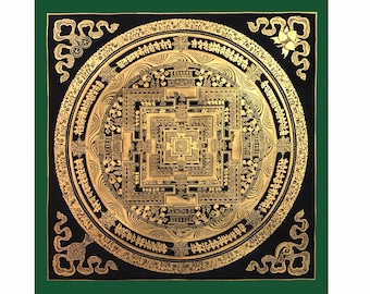 Mandala Kalachakara de 22 x 22 cm, color negro y dorado, de excelente calidad, para decoración del hogar y santuario.