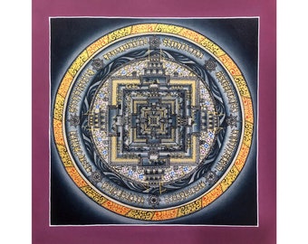 Fine Quality 29x29cm Kalachakra Mandala Thangka, HH Dalai Lama, Fine Himalayan Art, Wheel of Time Mandala