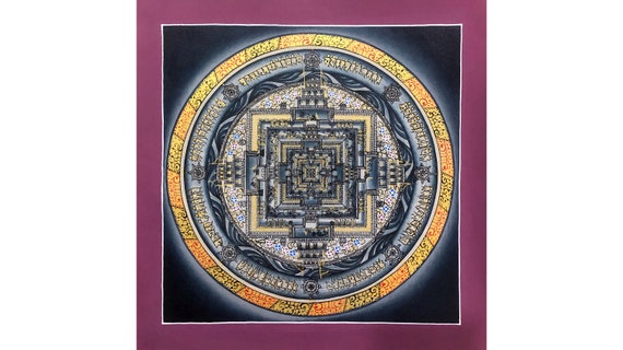 Fine Quality 29x29cm Kalachakra Mandala Thangka, HH Dalai Lama, Fine Himalayan Art, Wheel of Time Mandala