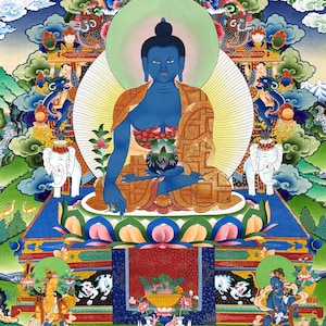 Master Quality Medicine Buddha Thangka Painting, Handmade Tibetan Wall Art - Healing Buddha for Better Health