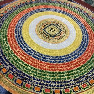 Om Mani Padmi Hum Mantra Mandala Thangka Painting, Genuine Quality Tibetan Wall Art for Decoration, Yoga and Meditation