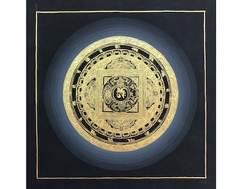 Om Rundes Mandala Thangka, Schwarzes Thema Mandala Kunst für Schrein