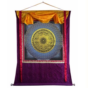 Large Size Brocade Mounted Mantra Mandala Thangka, Om Mani Padme Hum Thanka Art, Prayer Mandala, Chanting Mandala