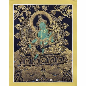 Handmade Tibetan Green Tara Thangka Painting from Himalayas