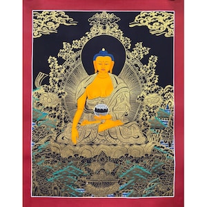 Master Quality Shakyamuni Buddha Thanka Painting, Genuine Hand Painted Tibetan Art, Best for Home/Office Decor