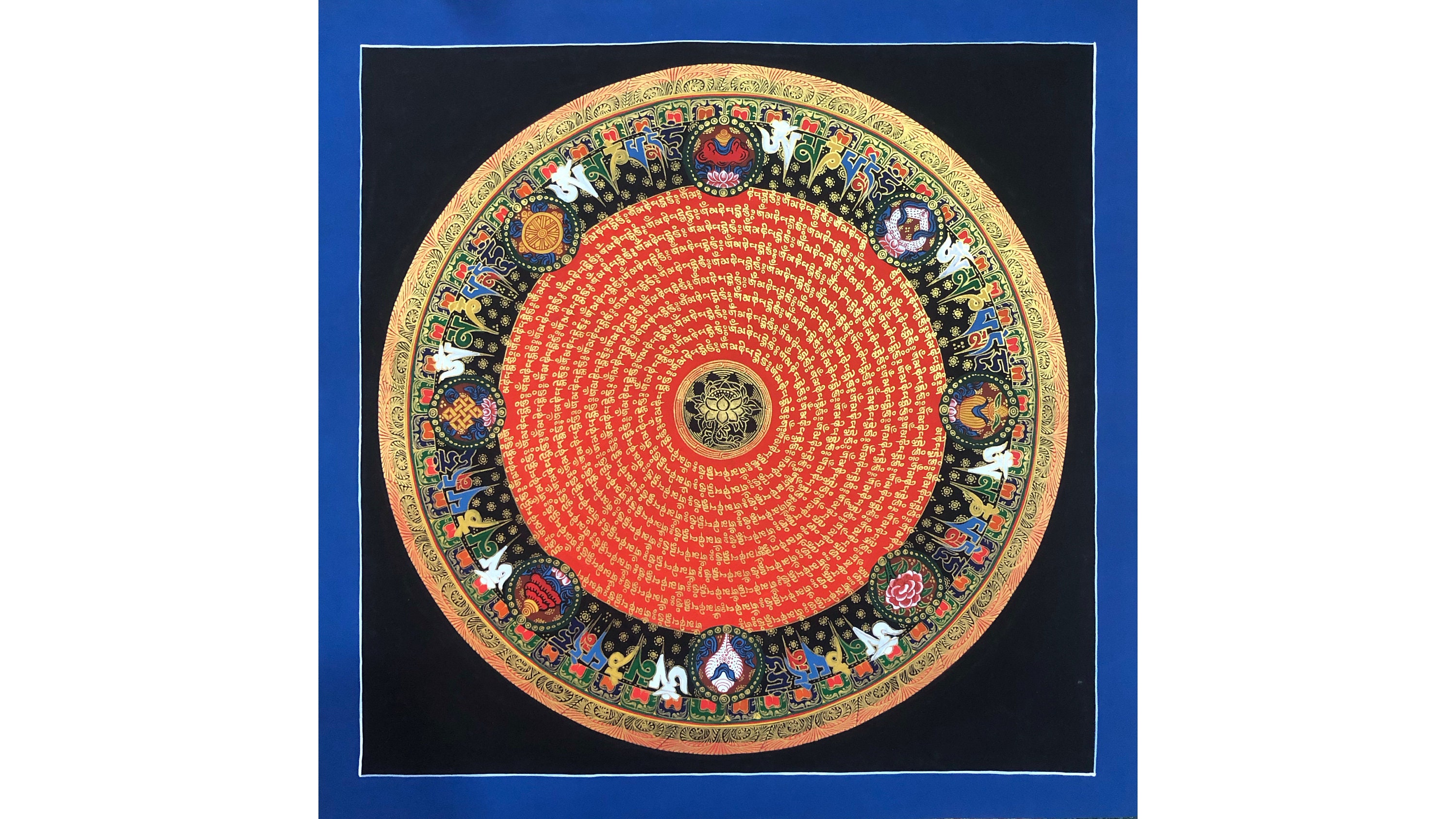 Lotus Mantra Mandala Thangka, peinture Thangka sacrée faite à la main pour la bonne chance à la maison, peinture de décoration murale tibétaine
