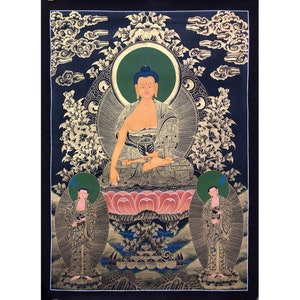 68x49cm Shakyamuni Buddha Thangka, Sacred Thangka Painting for Meditation and Good Luck to House, Tibetan Wall Decoration Painting