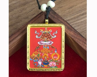 Pendant of Eight Auspicious Symbols Thangka, Handmade Sacred Thangka Painting for Meditation and Good Luck to house - Good Luck Thangka