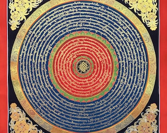Infinite Knot Mandala, Om Mani Padmi Hum Mantra Mandala, Original Hand-painted Tibetan Thangka Painting