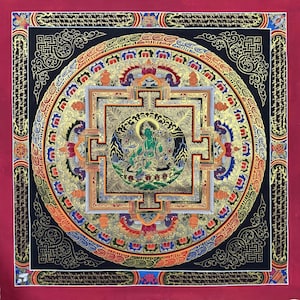 Hand-painted Green Tara Mandala Thangka Painting, Best for Meditation and Decoration