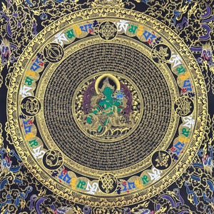 Large Size Green Tara Mandala Thangka Painting from Nepal, Hand made Thanka Art