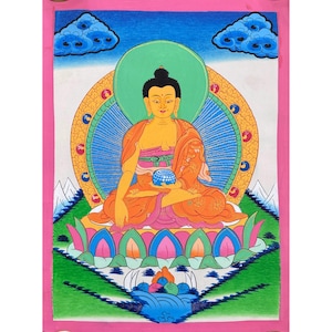Hand-Painted Shakyamuni Buddha Thangka, Buddhist Tibetan Wall Decoration Painting, Handmade Art
