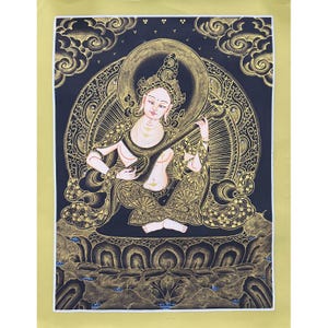 Saraswati Thangka, Fine Himalayan Art, For Home Decoration and Shrine