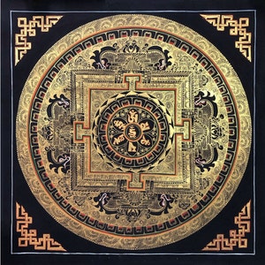 Rhih Mantra Mandala Thangka Painting, Om Mani Padme Hum, Handmade Thangka on Cotton Canvas From Nepal