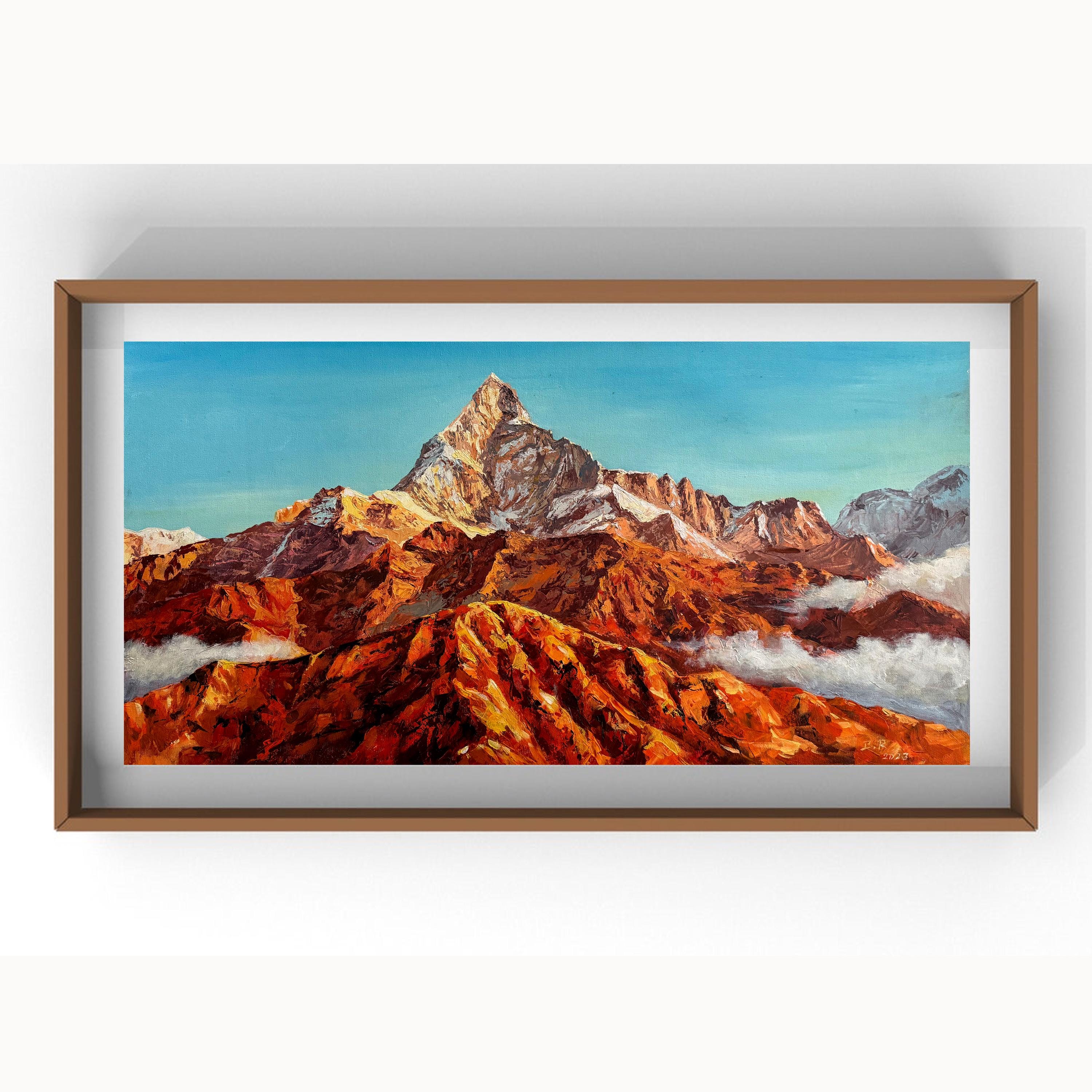 フィッシュテール山、マチャプチャレ山の抽象画。オフィスや自宅の装飾