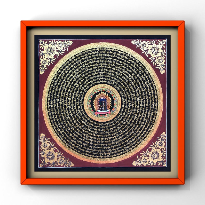 Mantra Mandala With Kalachakra Symbols In Centre OM MAni Padme Hum 