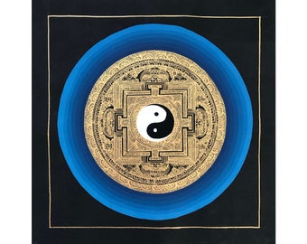 Wunderschönes Yin-Yang Mandala Thangka, echtes handbemaltes tibetisches Thangka, Thangka Blattgold Malerei