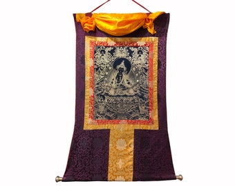 Seidenbrokat Vajrasattva Thangka, Handgemalt tibetischer Thangka, Thangka Blattgold